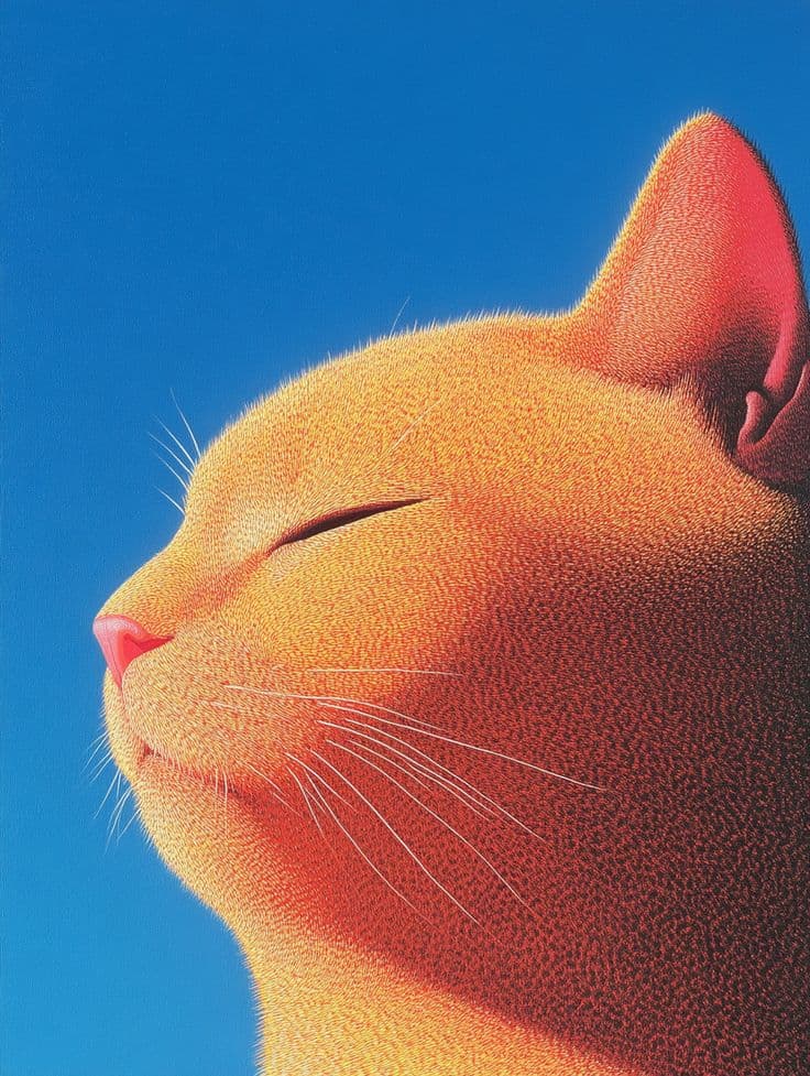 A cat at rest, eyes closed, face lifted